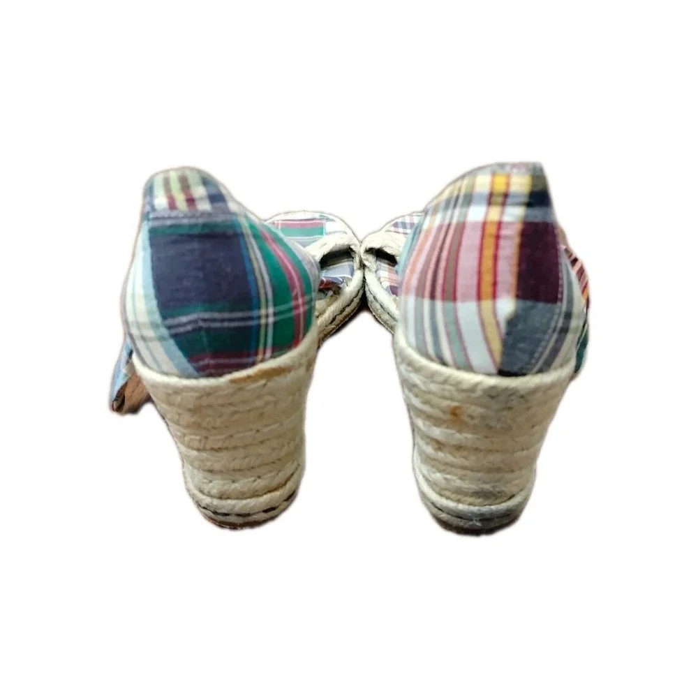 Tommy Hilfiger Womens Espadrille Wedge Sandals Plaid‎ Ankle Tie Open Toe Size 9M